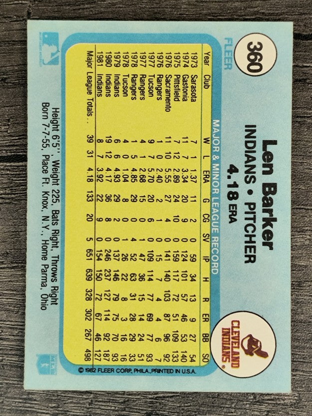 1982 Fleer #360 Len Barker