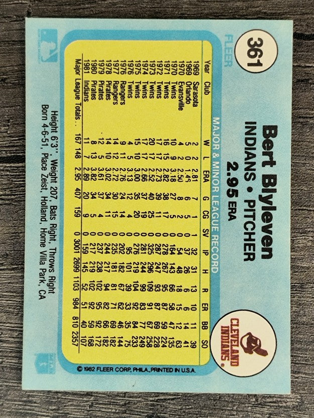 1982 Fleer #361 Bert Blyleven