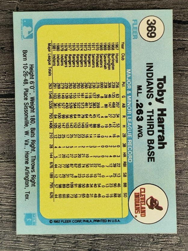 1982 Fleer #369 Toby Harrah