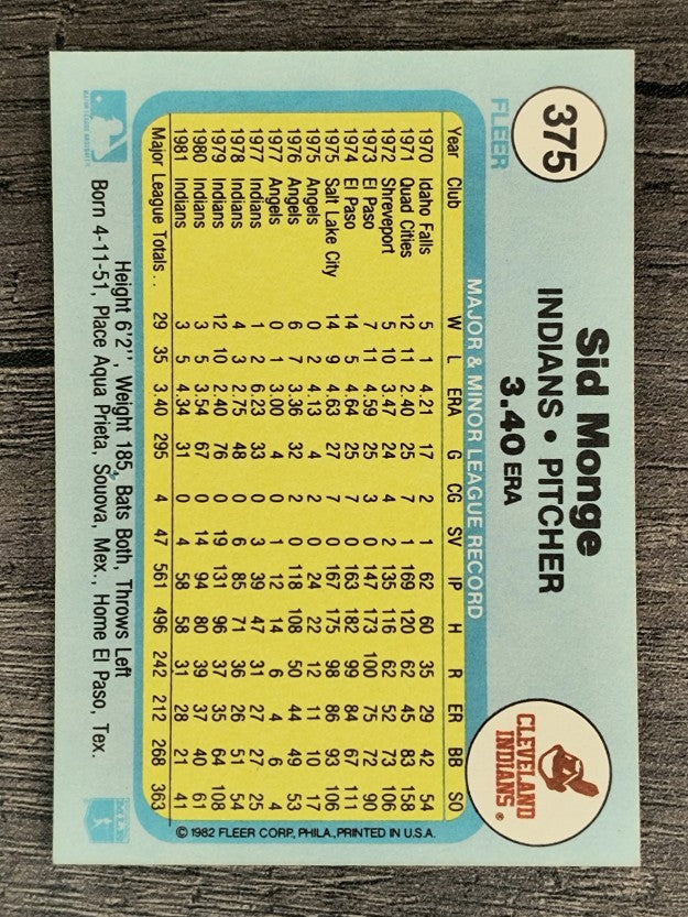 1982 Fleer #375 Sid Monge