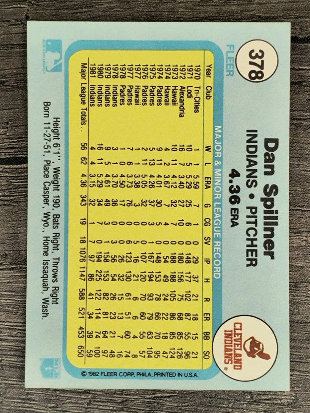 1982 Fleer #378 Dan Spillner