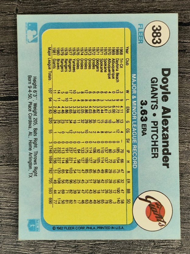 1982 Fleer #383 Doyle Alexander