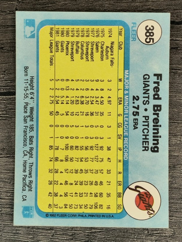 1982 Fleer #385 Fred Breining