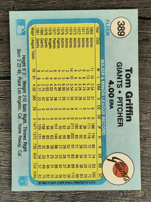 1982 Fleer #389 Tom Griffin
