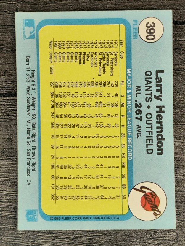 1982 Fleer #390 Larry Herndon