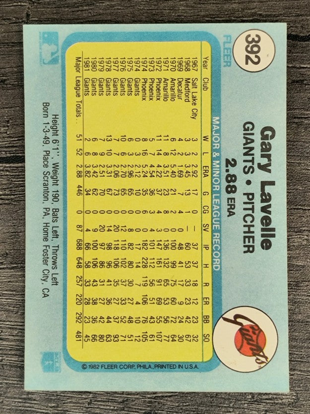 1982 Fleer #392 Gary Lavelle