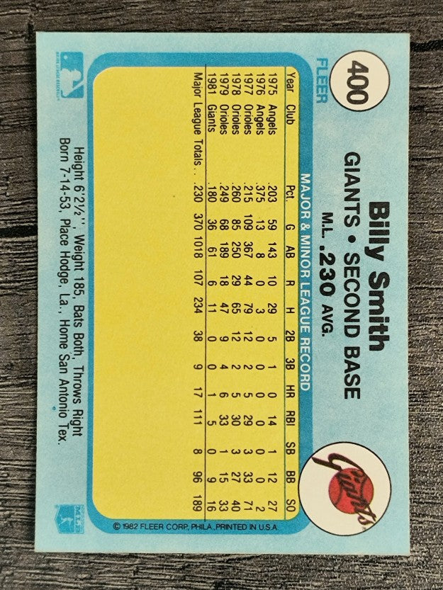 1982 Fleer #400 Billy Smith