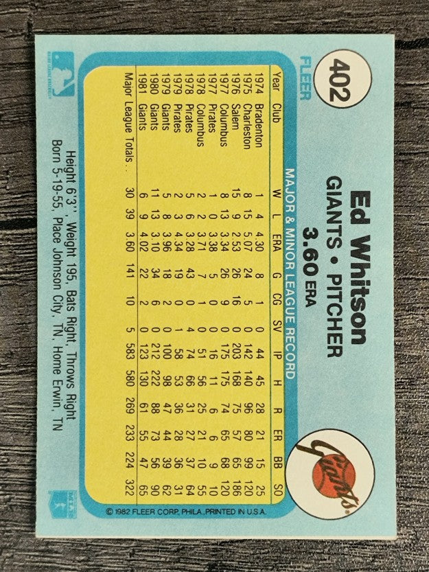 1982 Fleer #402 Ed Whitson
