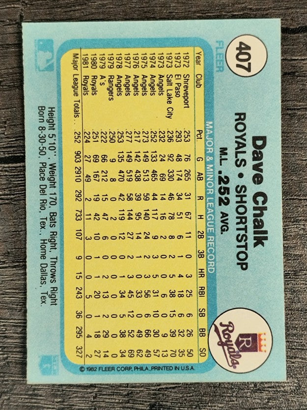 1982 Fleer #407 Dave Chalk
