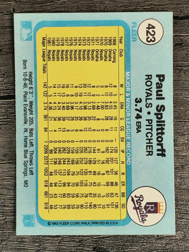1982 Fleer #423 Paul Splittorff