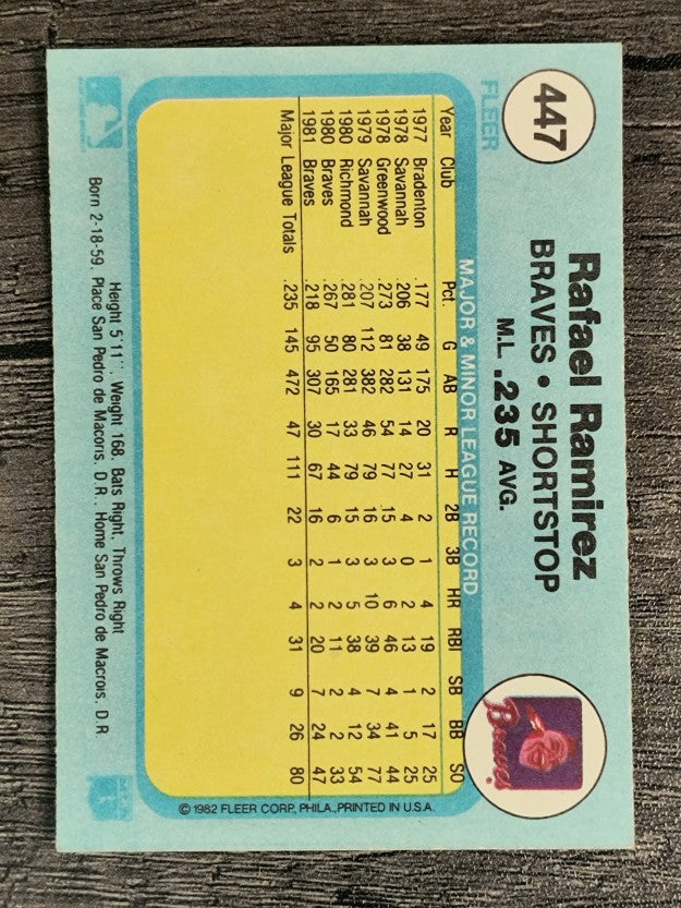 1982 Fleer #447 Rafael Ramirez