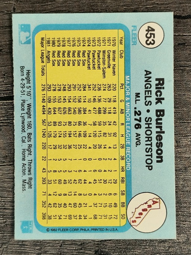 1982 Fleer #453 Rick Burleson