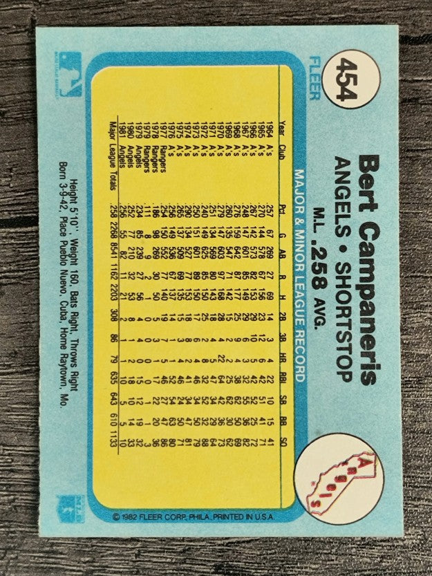 1982 Fleer #454 Bert Campaneris