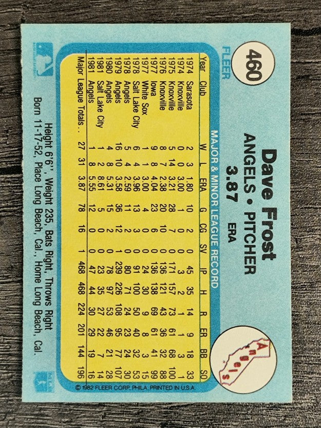 1982 Fleer #460A Dave Frost/5 mm space before ERA