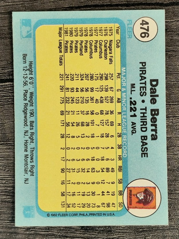 1982 Fleer #476 Dale Berra