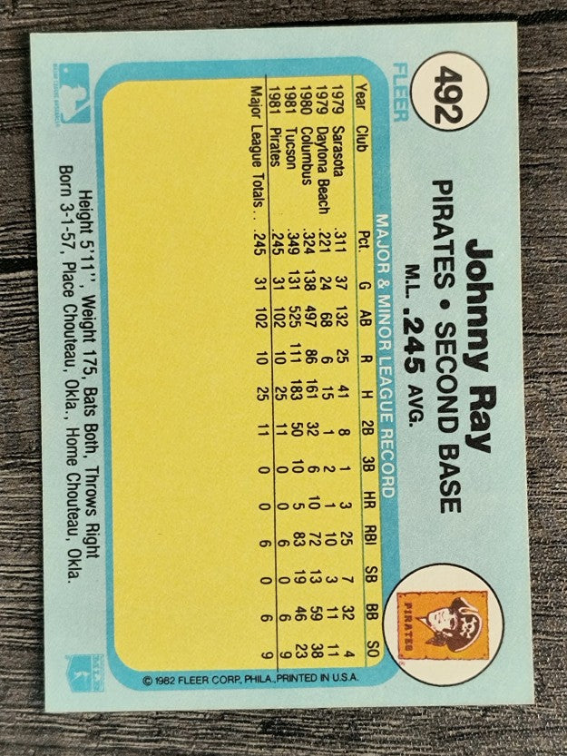 1982 Fleer #492 Johnny Ray RC