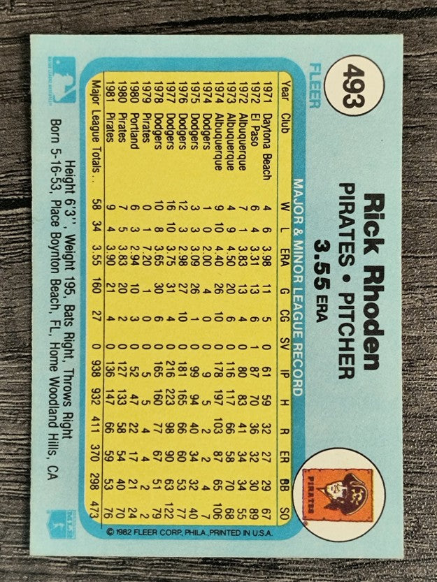 1982 Fleer #493 Rick Rhoden