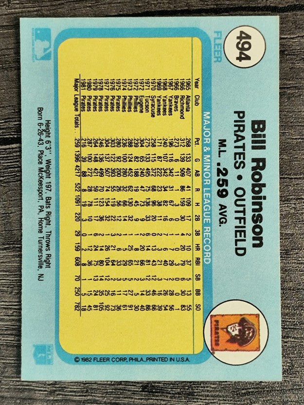 1982 Fleer #494 Bill Robinson