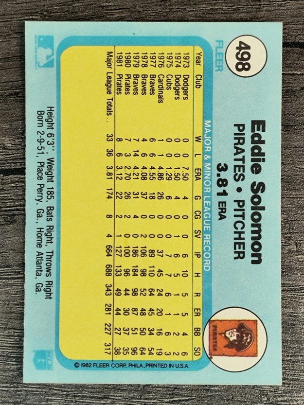 1982 Fleer #498 Eddie Solomon