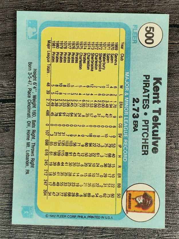 1982 Fleer #500 Kent Tekulve