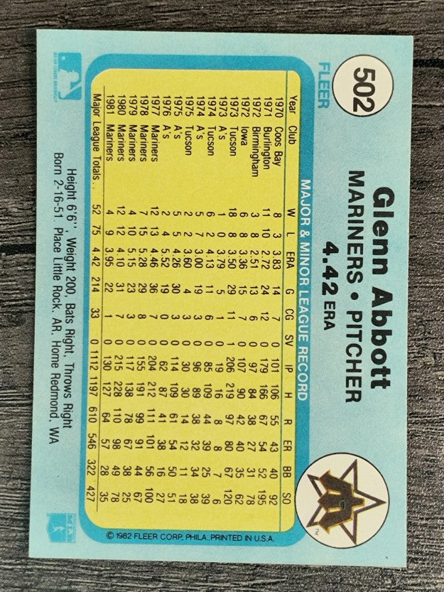 1982 Fleer #502 Glenn Abbott
