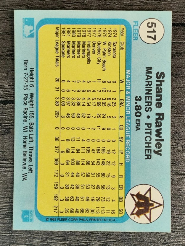 1982 Fleer #517 Shane Rawley