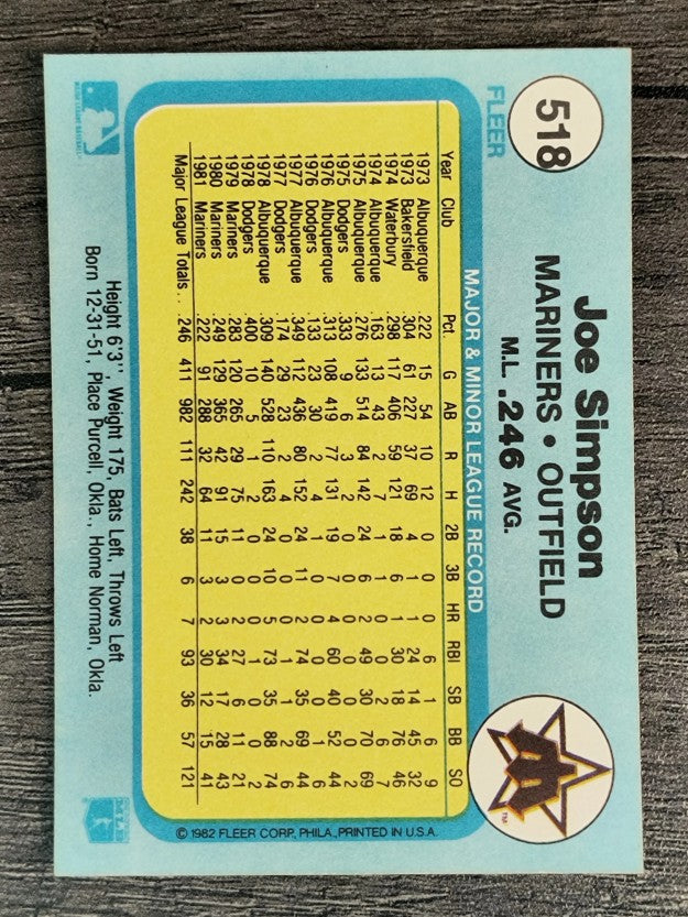 1982 Fleer #518 Joe Simpson