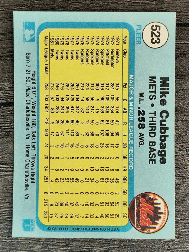 1982 Fleer #523 Mike Cubbage