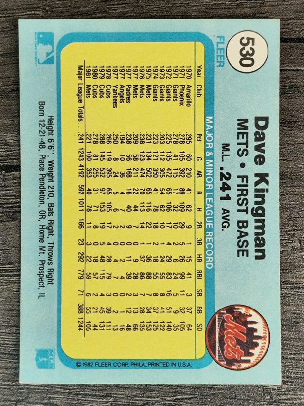 1982 Fleer #530 Dave Kingman