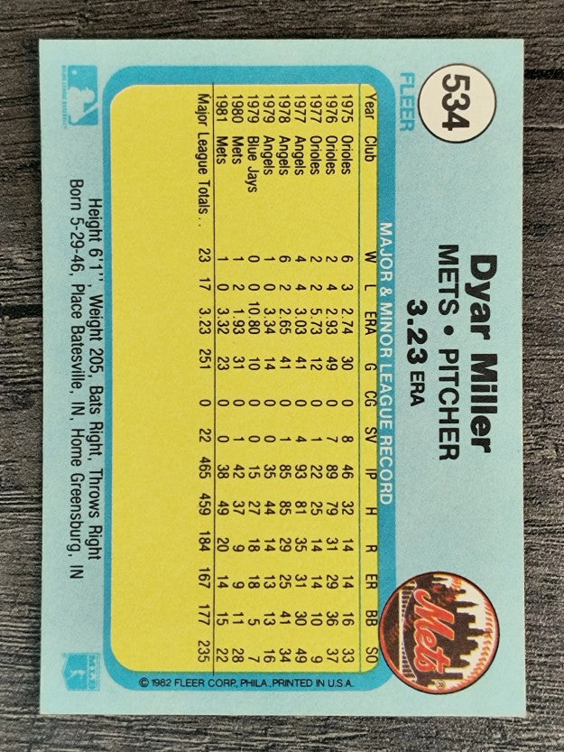 1982 Fleer #534 Dyar Miller