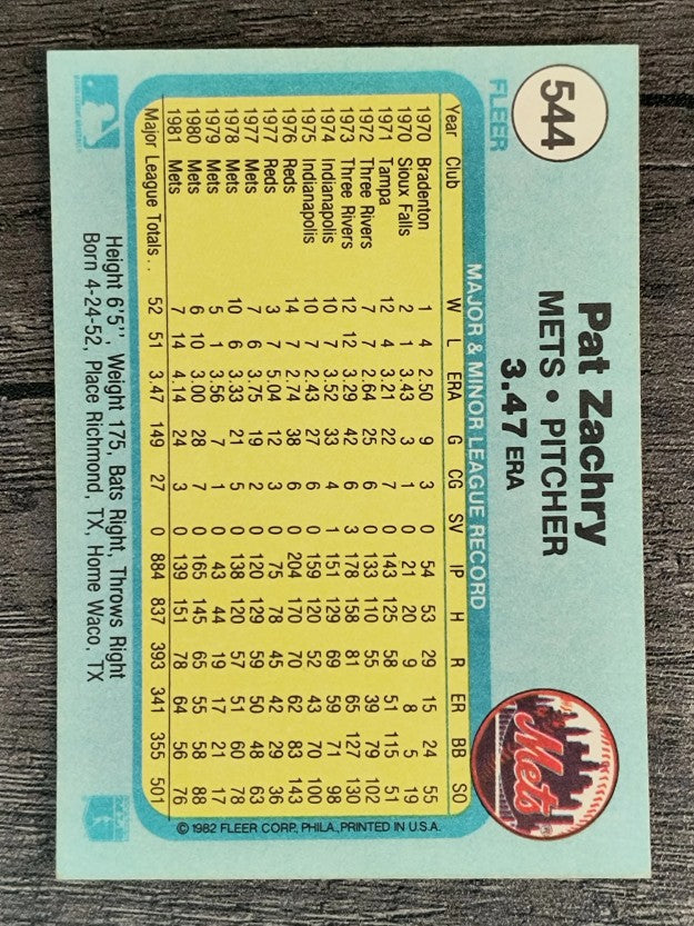 1982 Fleer #544 Pat Zachry