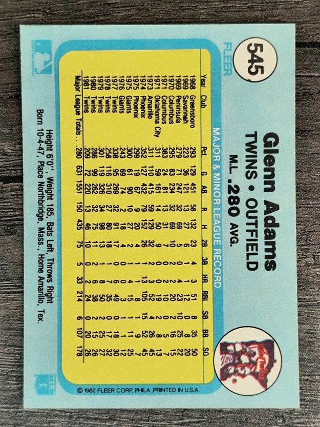 1982 Fleer #545 Glenn Adams