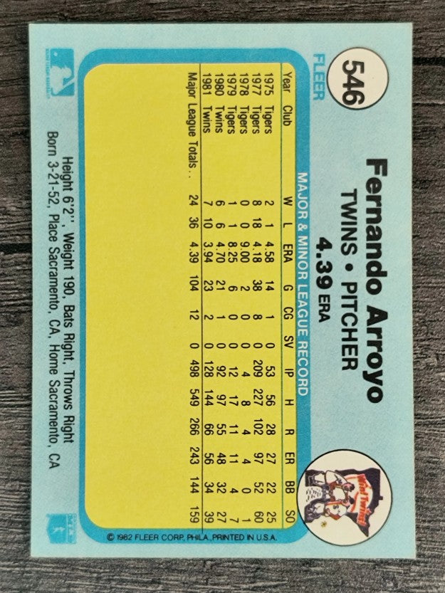 1982 Fleer #546 Fernando Arroyo