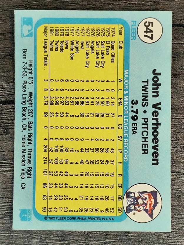 1982 Fleer #547 John Verhoeven