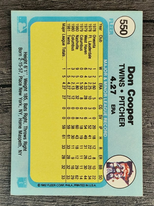 1982 Fleer #550 Don Cooper