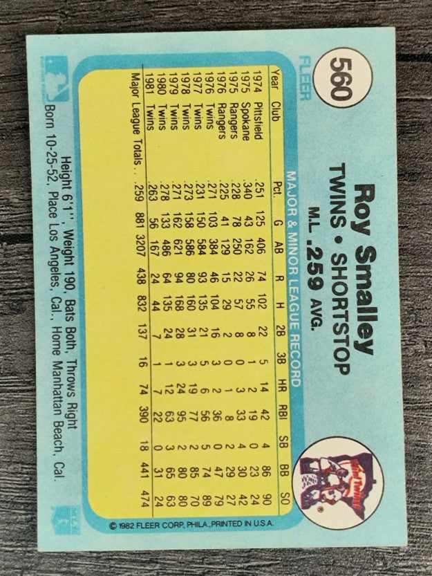 1982 Fleer #560 Roy Smalley