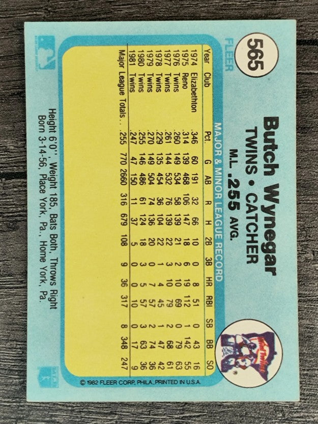1982 Fleer #565 Butch Wynegar