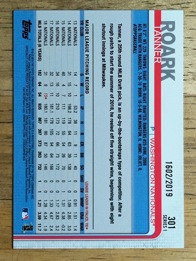 2019 Topps Gold #301 Tanner Roark