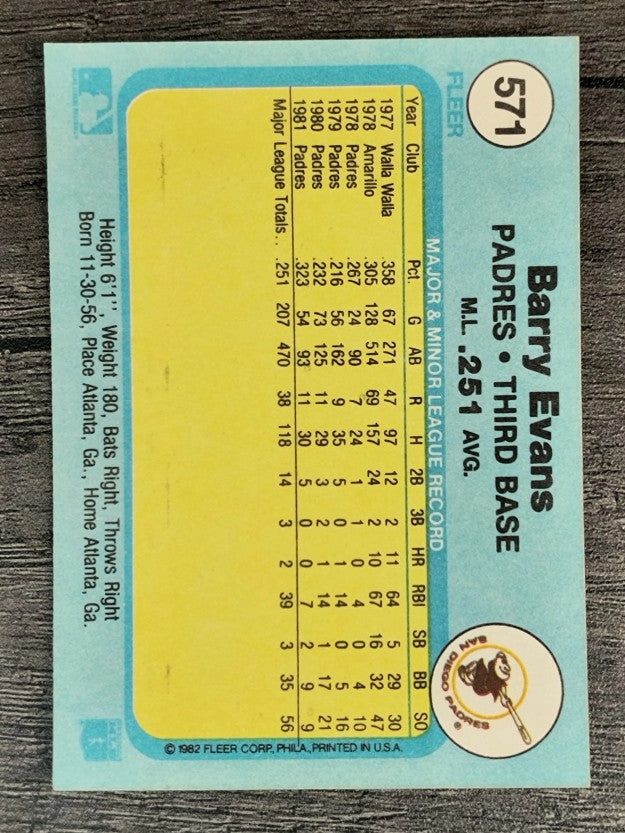 1982 Fleer #571 Barry Evans