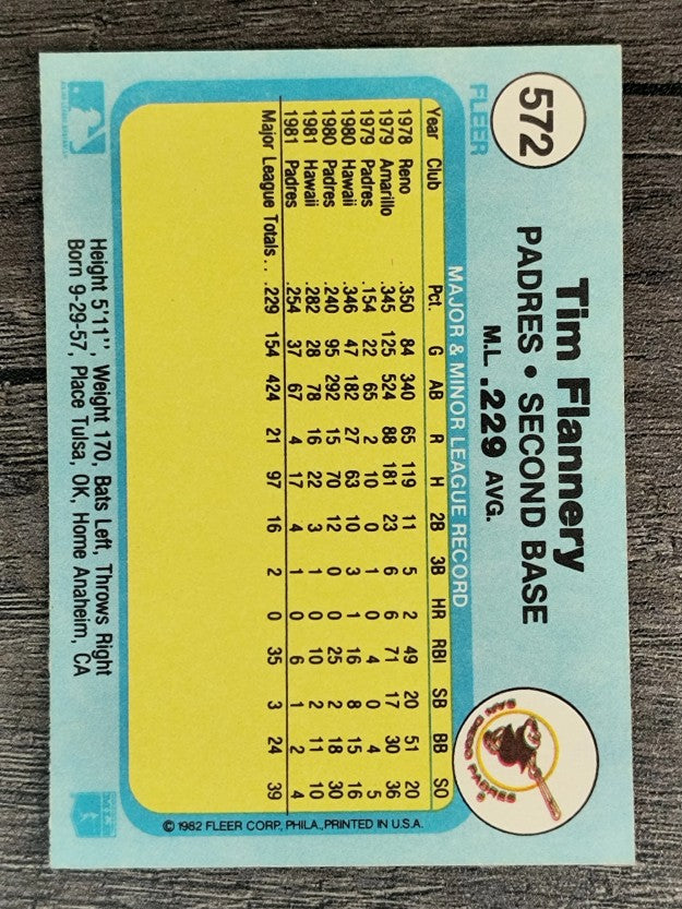 1982 Fleer #572 Tim Flannery