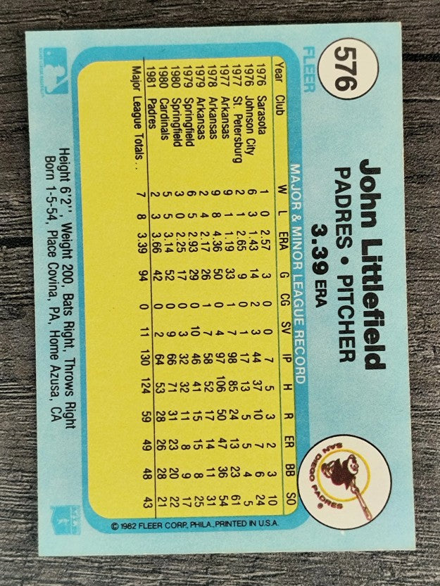 1982 Fleer #576B John Littlefield COR/Right handed