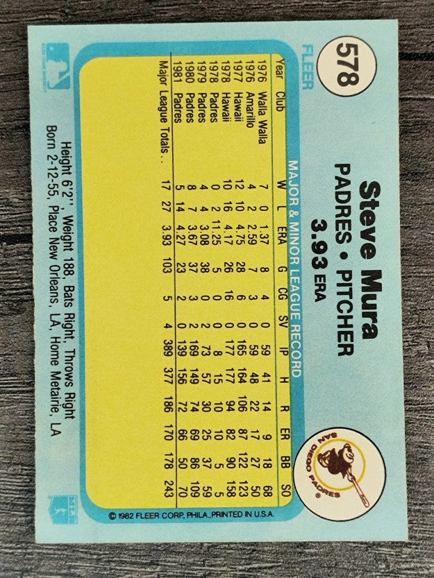 1982 Fleer #578 Steve Mura