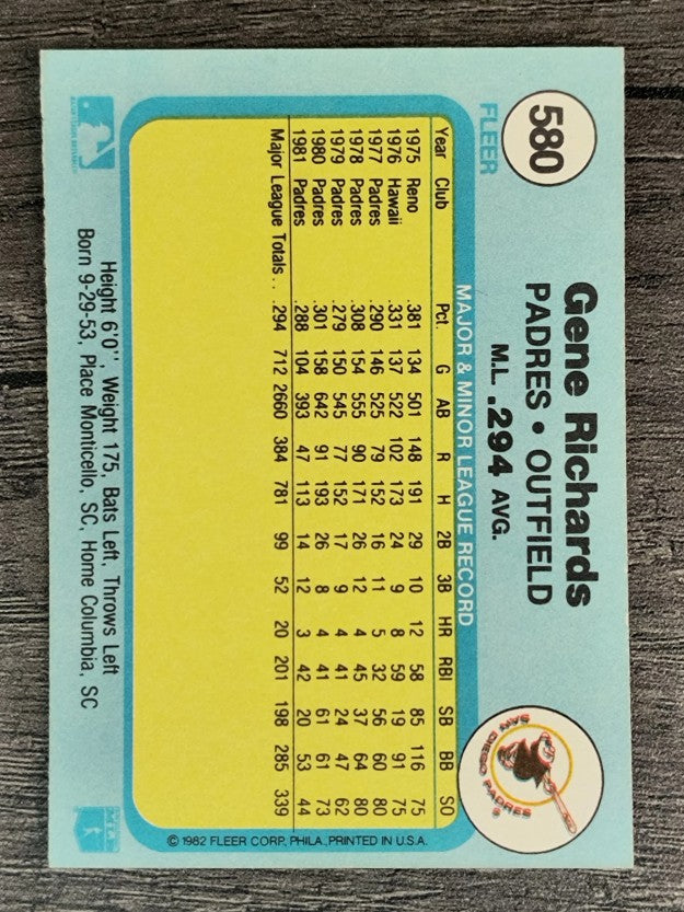 1982 Fleer #580 Gene Richards