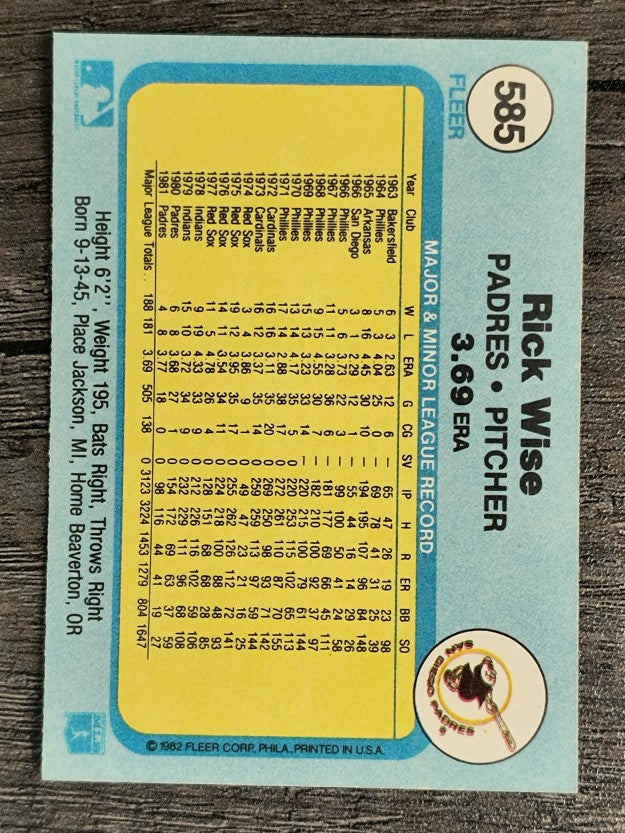 1982 Fleer #585 Rick Wise