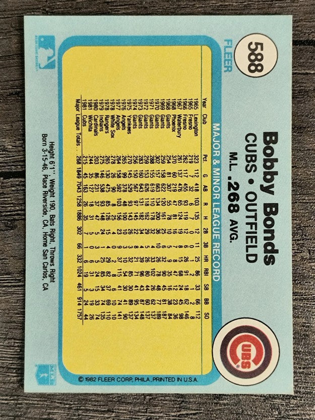 1982 Fleer #588 Bobby Bonds
