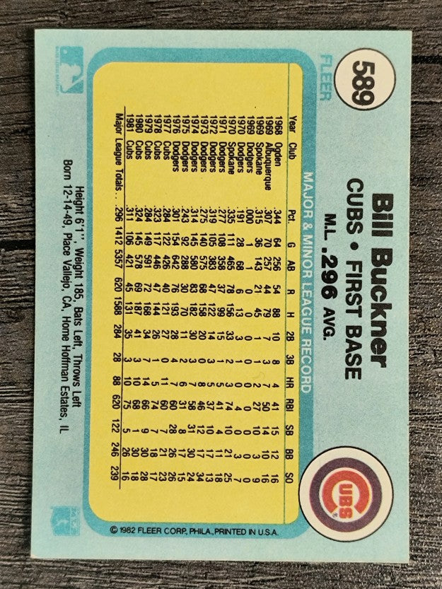 1982 Fleer #589 Bill Buckner