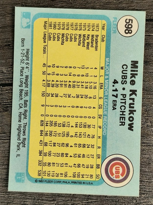 1982 Fleer #598 Mike Krukow