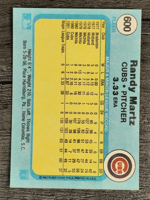 1982 Fleer #600 Randy Martz