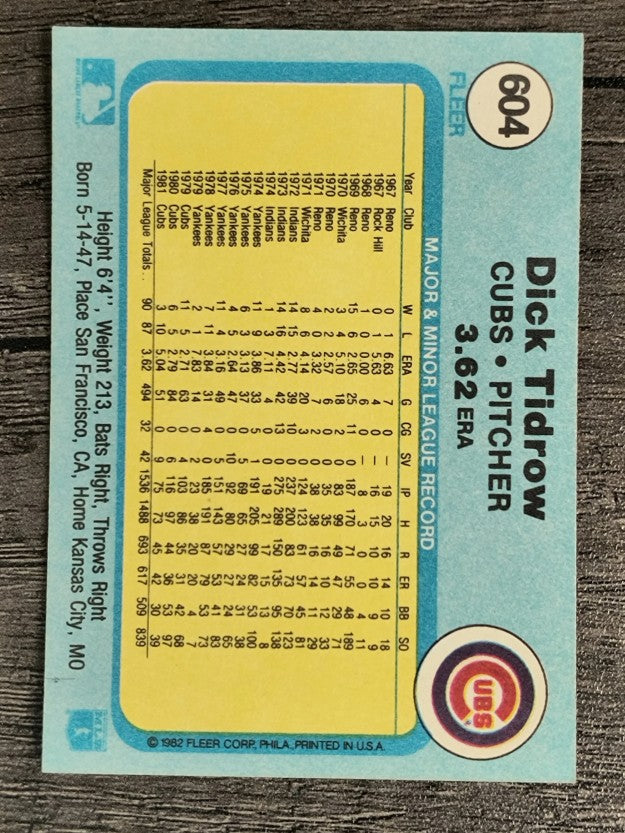 1982 Fleer #604 Dick Tidrow