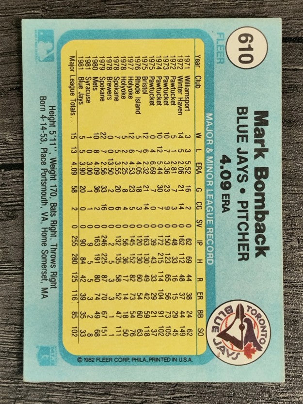 1982 Fleer #610 Mark Bomback